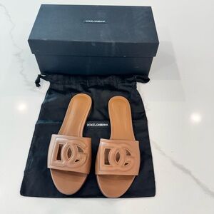 Dolce & Gabbana Brown Logo Slide Sandals